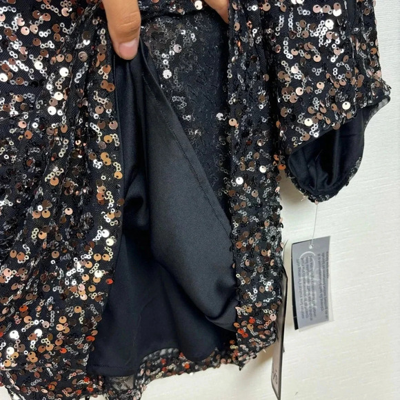 NWT Alex Evenings Black Silver Sequin Party Disco Off Shoulder Formal Blouse S - Picture 6 of 10